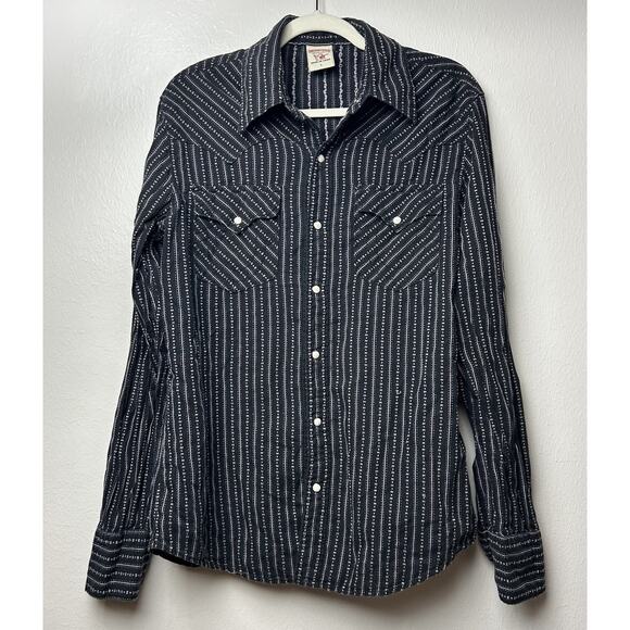 True Religion Mens Western Pearl Snap Button Up Long Sleeve Shirt Size L Striped - Picture 1 of 11